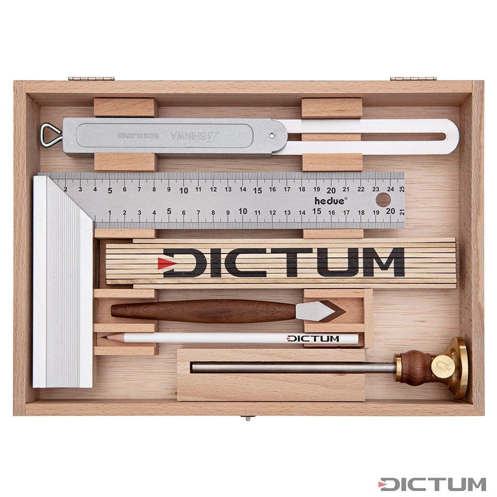 Jeu D’outils De Mesure Et De Traçage, Coffret En Bois, 6 Pièces 1 Jeu D’outils De Mesure Et De Traçage, Coffret En Bois, 6 Pièces