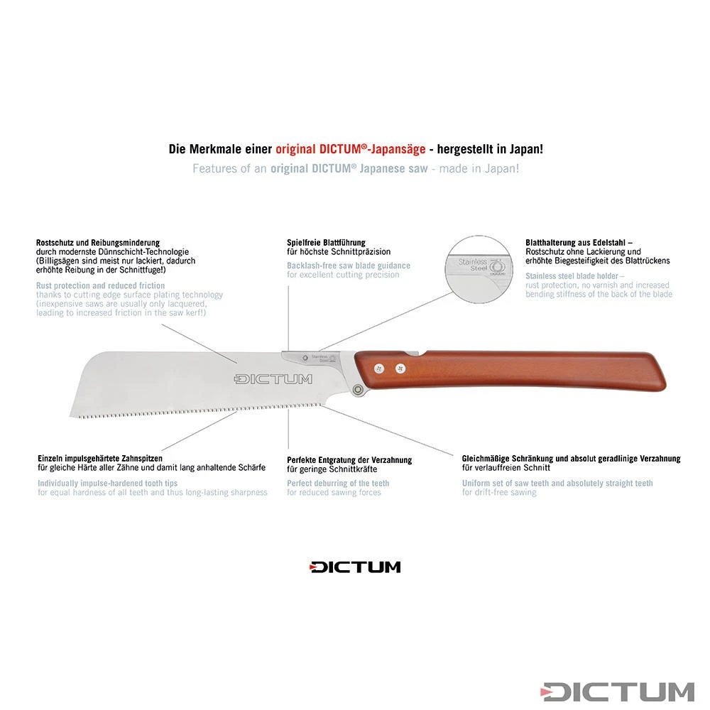 Scie Pliante DICTUM Robusuta, Dozuki Super Hard, Poignée En Hêtre Teinté 4 Scie Pliante DICTUM Robusuta, Dozuki Super Hard, Poignée En Hêtre Teinté - Image 4